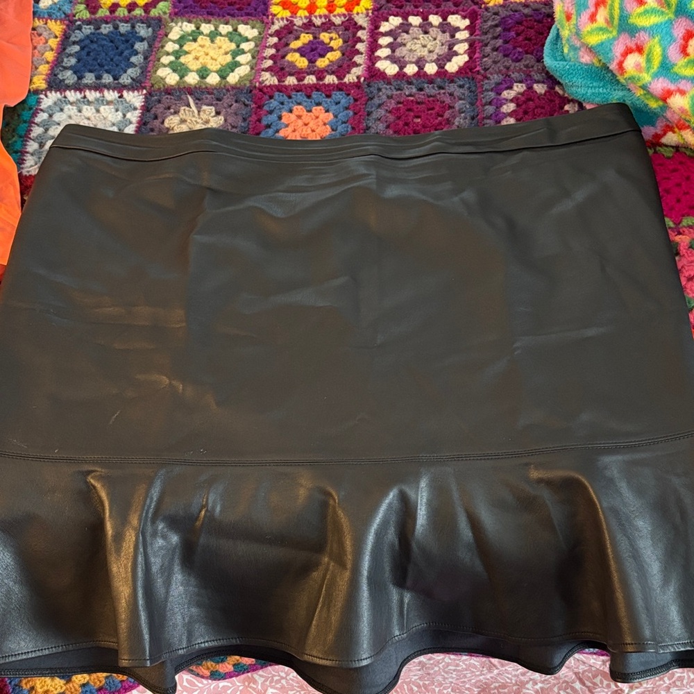 Eloquii Black Pleather A-Line Skirt